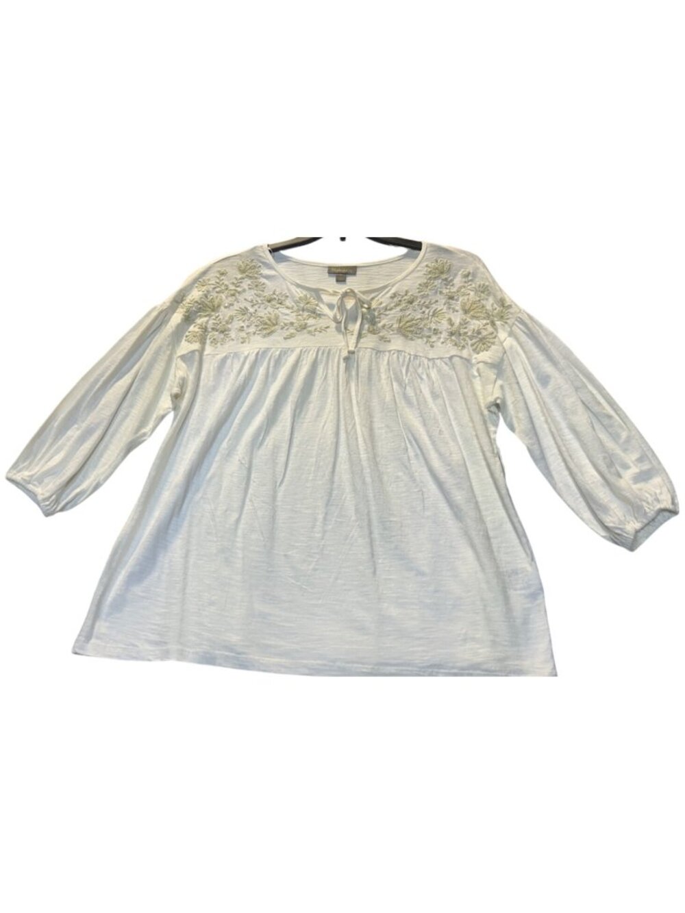 Style & Co Womens Embroidered Smock Knit Top 2X Floral Boho 3/4 Sleeve